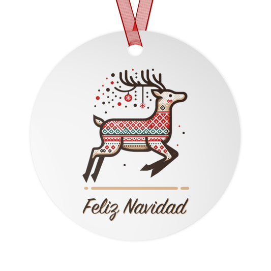 Feliz Navidad Geometric Reindeer Christmas Ornament