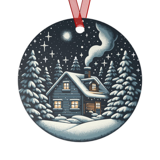 Snowy Cabin Christmas Ornament