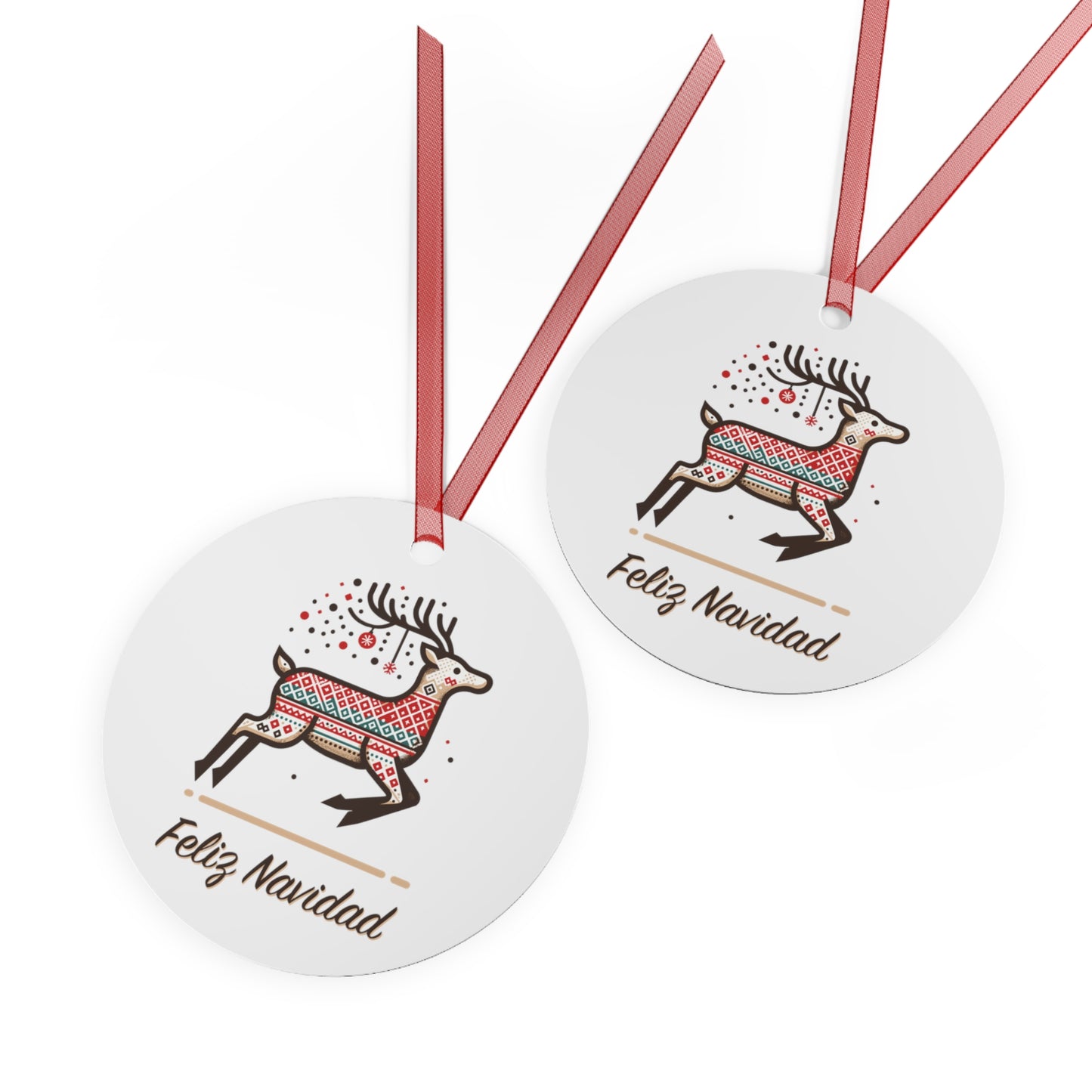 Feliz Navidad Geometric Reindeer Christmas Ornament