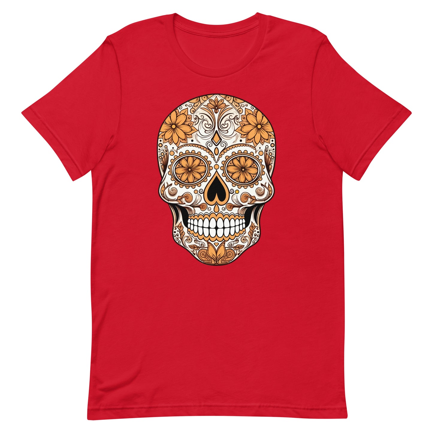 Brown and Orange Sugar Skull Dia de los Muertos Unisex T-Shirt