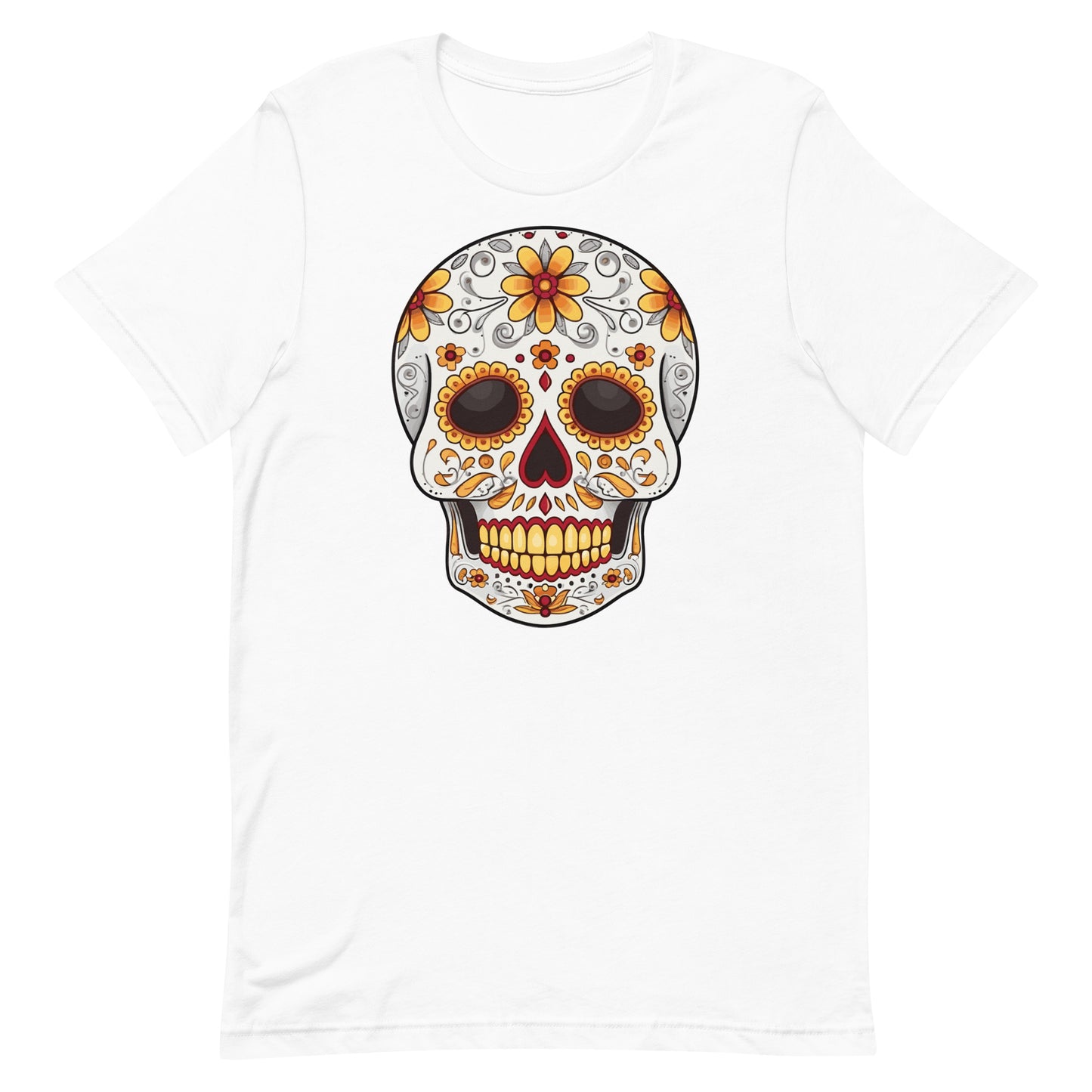 Day of the Dead Skull with Orange and Marigold Flowers Unisex T-shirt