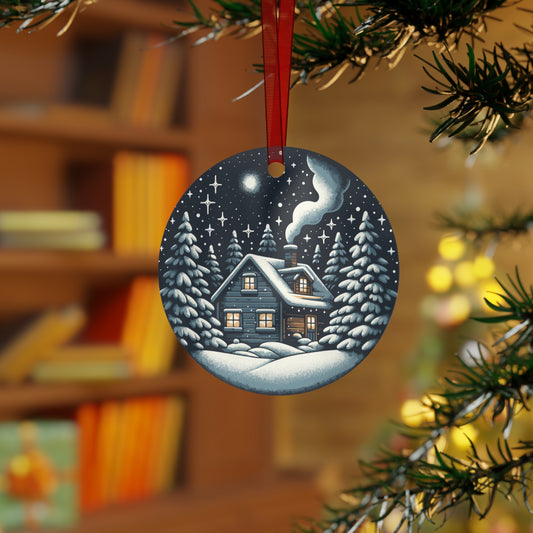 Snowy Cabin Christmas Ornament