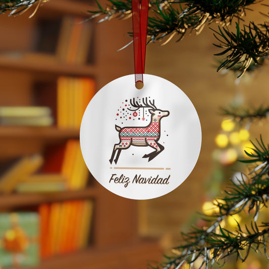 Feliz Navidad Geometric Reindeer Christmas Ornament