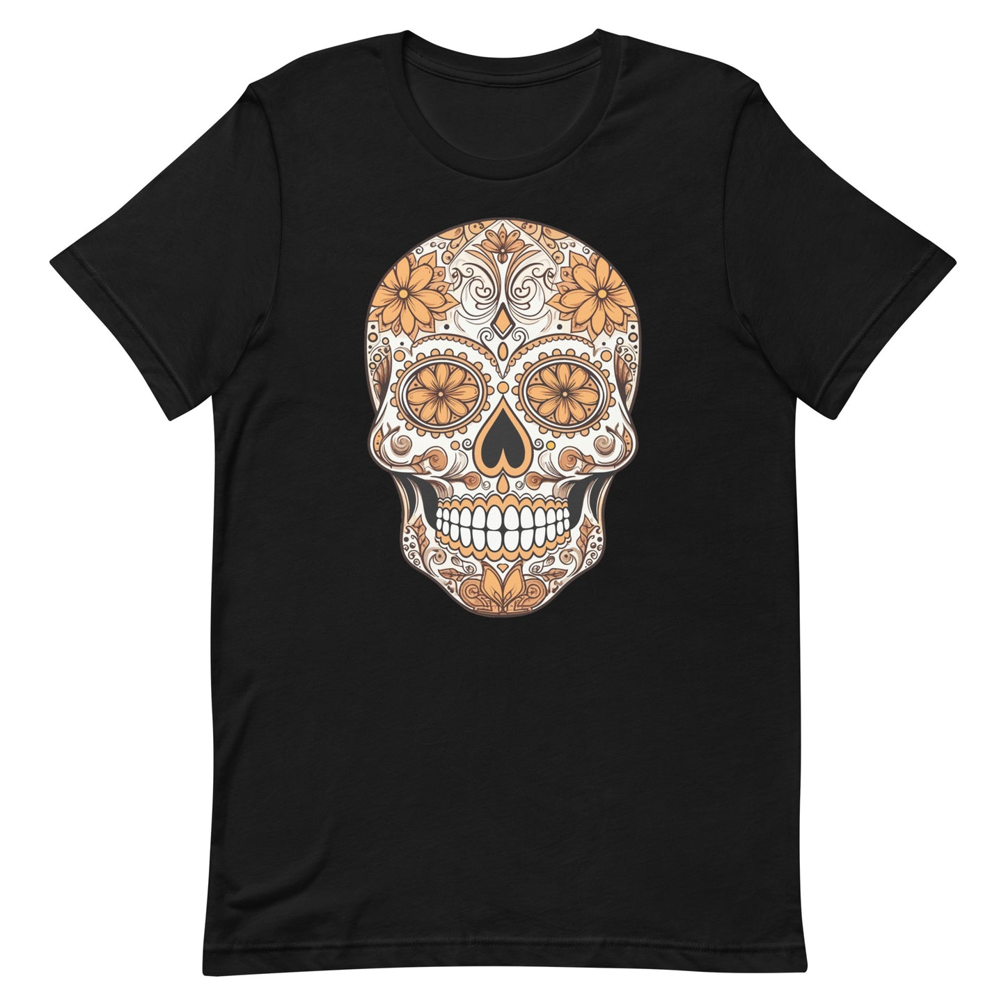 Brown and Orange Sugar Skull Dia de los Muertos Unisex T-Shirt