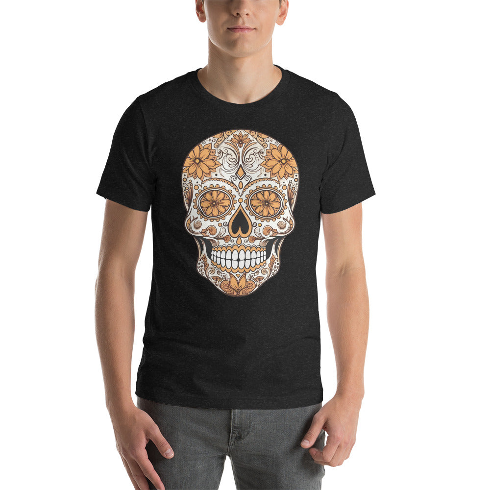 Brown and Orange Sugar Skull Dia de los Muertos Unisex T-Shirt