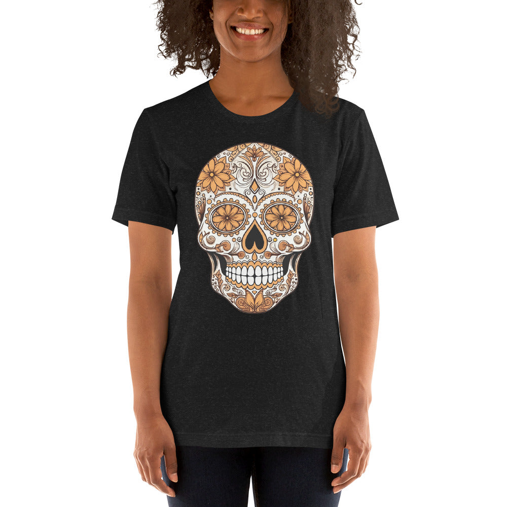 Brown and Orange Sugar Skull Dia de los Muertos Unisex T-Shirt