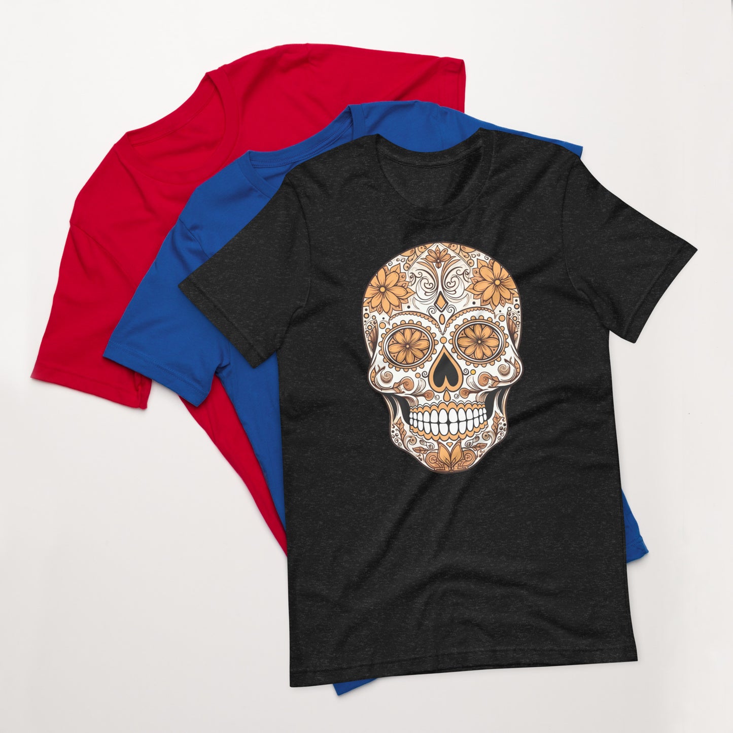 Brown and Orange Sugar Skull Dia de los Muertos Unisex T-Shirt