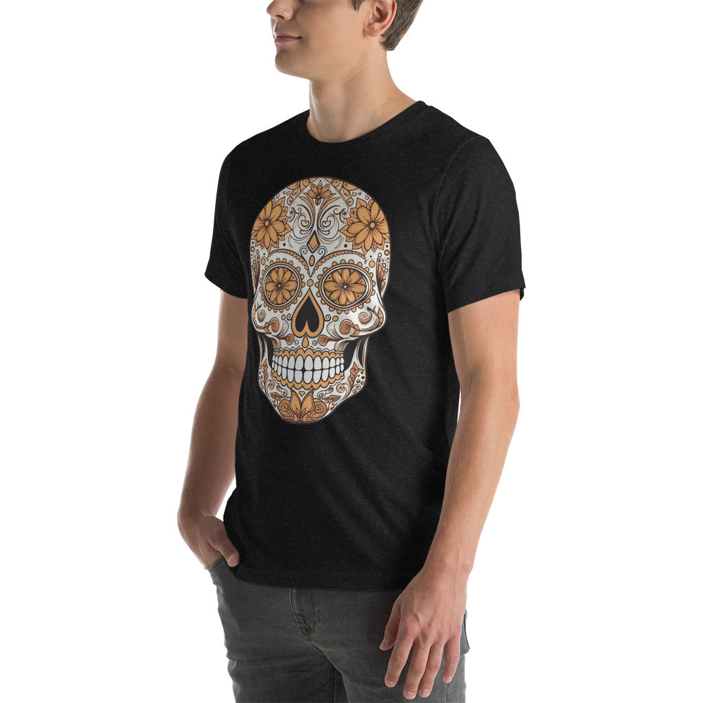 Brown and Orange Sugar Skull Dia de los Muertos Unisex T-Shirt