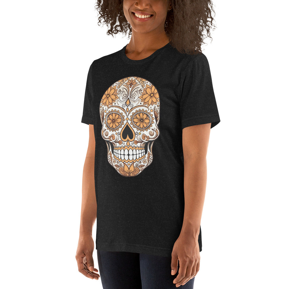 Brown and Orange Sugar Skull Dia de los Muertos Unisex T-Shirt