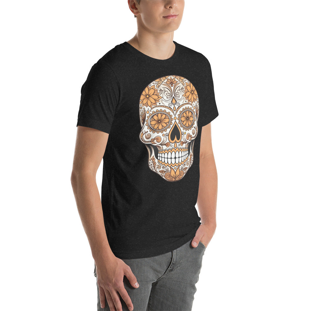 Brown and Orange Sugar Skull Dia de los Muertos Unisex T-Shirt