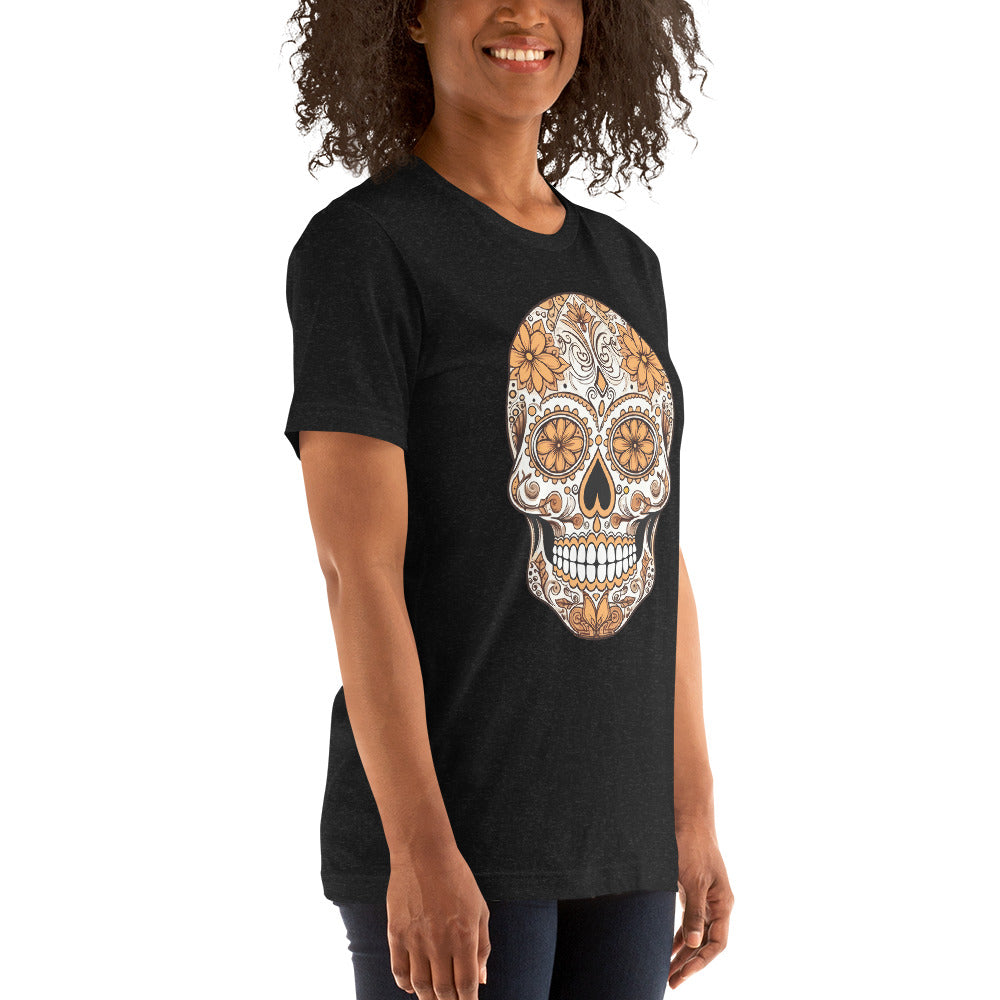 Brown and Orange Sugar Skull Dia de los Muertos Unisex T-Shirt