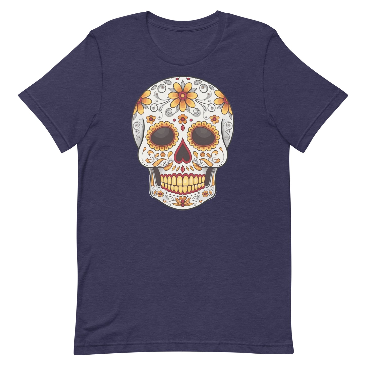 Day of the Dead Skull with Orange and Marigold Flowers Unisex T-shirt