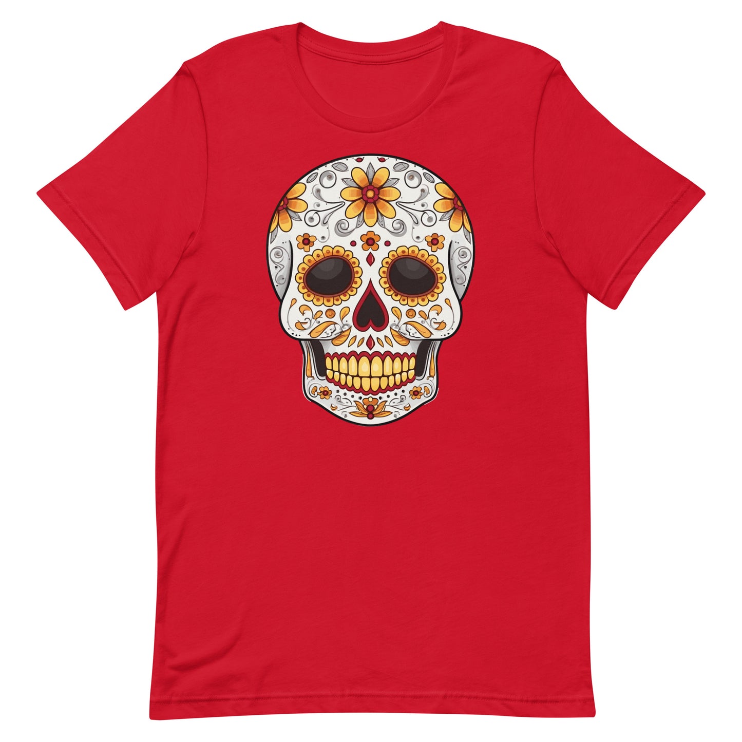 Day of the Dead Skull with Orange and Marigold Flowers Unisex T-shirt