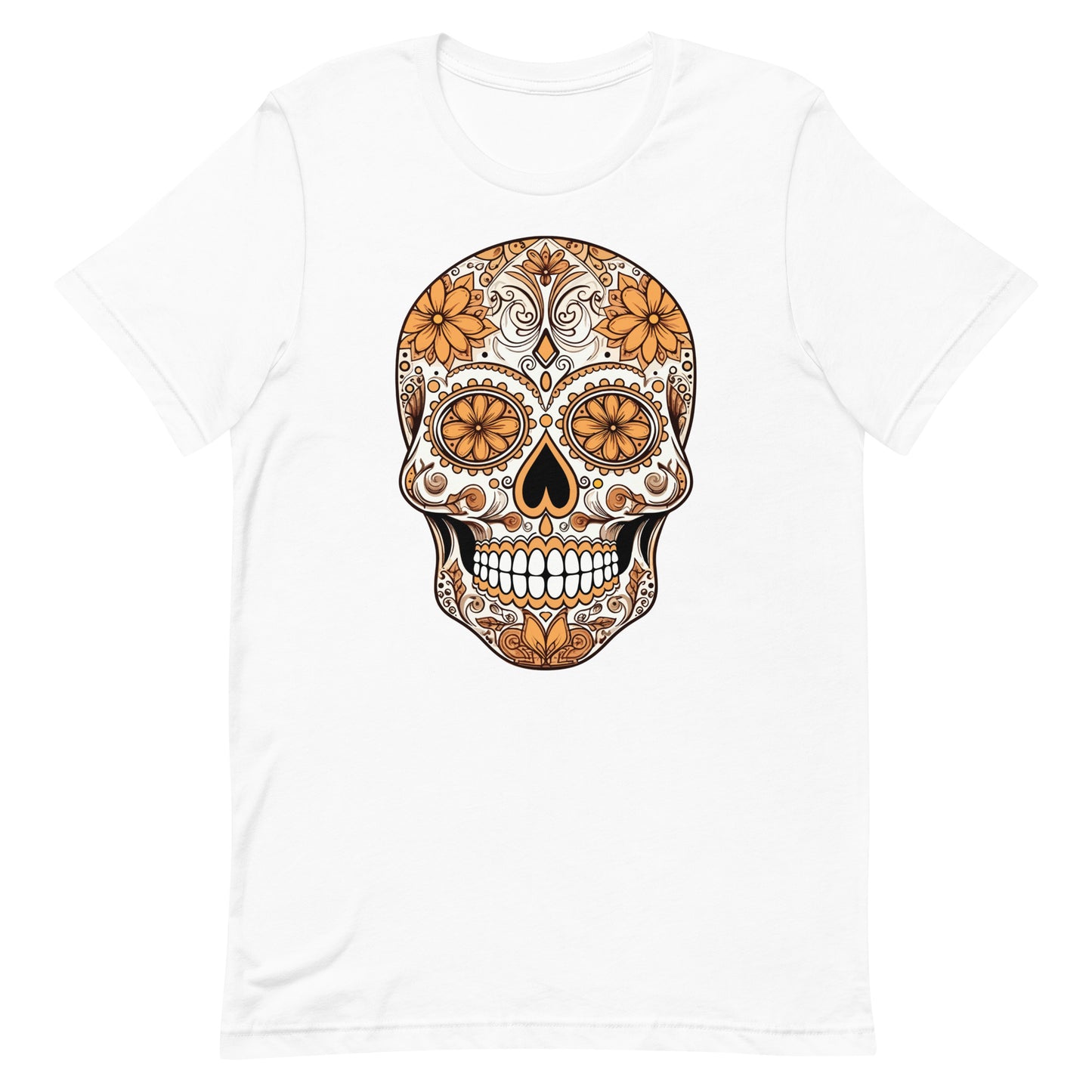 Brown and Orange Sugar Skull Dia de los Muertos Unisex T-Shirt